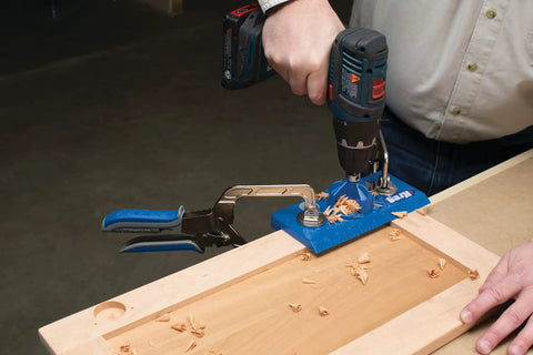 Person using Drawer Slide Jig And Concealed Hinge Jig Kit For Cabinets And Desks, No Fuss Install Of Cabinet Slides