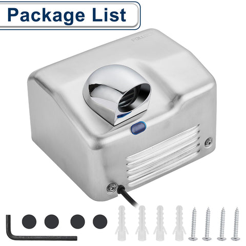 High Speed 1600W Wall Mounted Commercial Hand Dryer Stainless Steel Electric Hand Dryer components