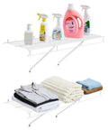 Heavy Duty Carbon Steel Wall Mounted Wire Shelf Kit Set Of 2 Built Tough Floating Rack, displaying cleaning supplies and folded laundry.