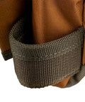 Close-up of reinforced pouch bottom on Two Bag Brown Tool Belt With Reinforced Pouch Bottoms, Barrel-Style Pouches, Infinity Belt