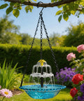 Solar Powered Hanging Bird Bath Fountain With Cascade For Outdoor Gardens No Wires Easy Setup Low Maintenance Blue Color Water Feature
