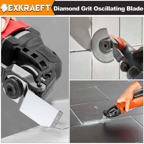 EXKRAEFT 5-pack diamond grit oscillating blades for grout, tile, mortar removal; fits Milwaukee/Ryobi/Rockwell/Fein