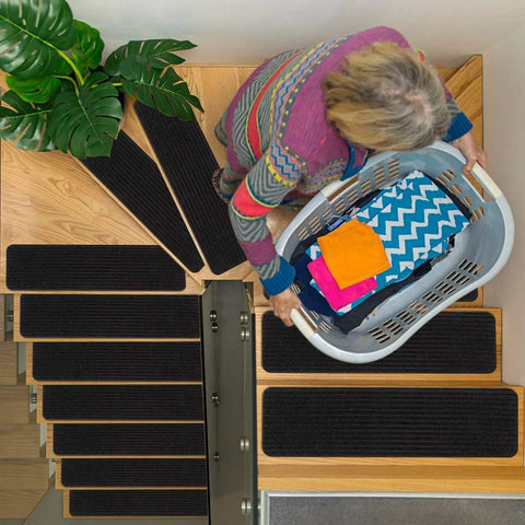 Stair Treads Carpet Non Slip Indoor Stair Runners For Wooden Steps Set Of 15 8 By 30 Inches Black Anti Slip Backing
