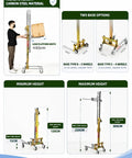 Compact Material Lift Stacker With Manual Winch Forklet offers easy heavy-duty lifting for small loads up to 80kg, showcasing height options.