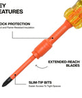 Close-up of Insulated 10 In 2 Multi Bit Screwdriver Set with auto locking collar and slim-tip Phillips bit 1000V rated
