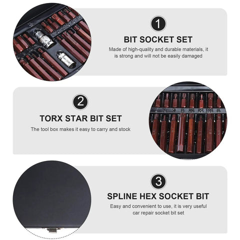 Heavy Hitter Forty Piece Star Spline External Drive Socket Set Featuring Copper Finish And Rugged Steel Case Made For Effortless Auto Repairs And Yard Gear Upkeep Built Tough To Handle Any Job Right Now, showing organized bit socket set with torx and spline hex bits.