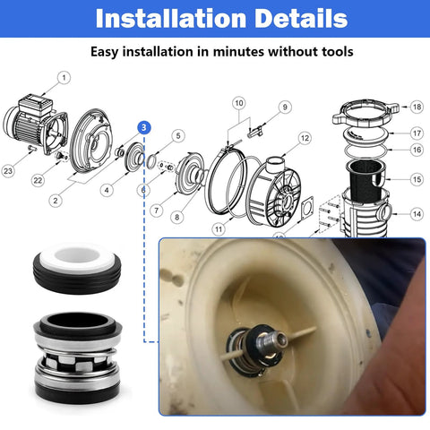 Jandy pump shaft seal replacement kit for PS-3890 pool pumps; exploded-view diagram with rubber seals and metal housing.