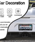 Dope Aluminum Anime Soot Sprites License Plate Frame for Cars Cute Car Accessory for Women and Men Standard US Size Fits Twelve Point Two By Six Inches Black Pattern License Plate Holder on white car rear view