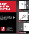 Installation instructions for Entry Door Knob With Lock And Key, Exterior Keyed Handle, Polished Brass, 3-step easy install guide