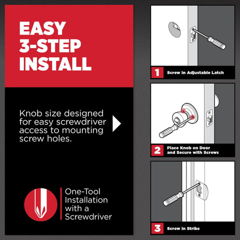 Installation instructions for Entry Door Knob With Lock And Key, Exterior Keyed Handle, Polished Brass, 3-step easy install guide