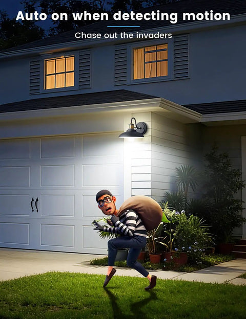 Smart Motion Sensor LED Bulbs Outdoor Daylight 5000K, 4 Pack, 13W (100W Equivalent), lighting up a driveway detecting motion
