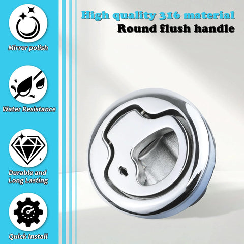 Round flush deck slam latch with lift handle in polished 316 stainless steel (pack of 2)