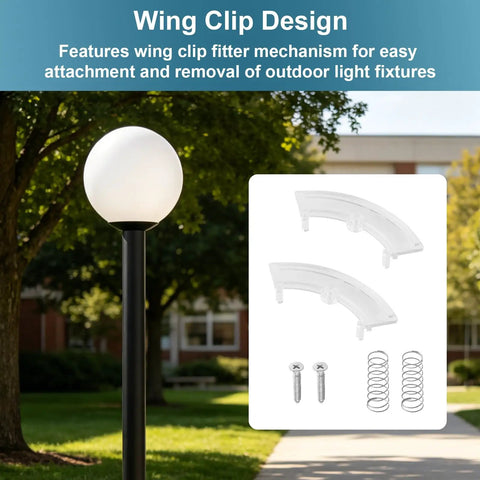 Upgrade Your Outdoor Lighting Game With This Durable Post Top Fitter Hardware Kit Featuring Secure Wing Clip Design For Easy Fixture Attachment And Replacement Springs Included; 2 clear clamps, screws and springs
