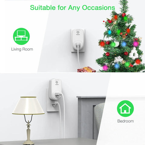 Remote Control Outlet Switch For Lights, Lamps, And Fans, Wireless Plug In Receiver with Christmas tree and lamp setup
