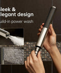 Enhanced High Pressure Handheld Shower Head With Anti Clog Nozzles displayed in hand, highlighting sleek design and powerful spray.