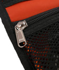 Close-up of zipper and mesh detail on Rock Climbing Gear Storage Bag For Quickdraws And Small Parts Carabiner Hook Organizer