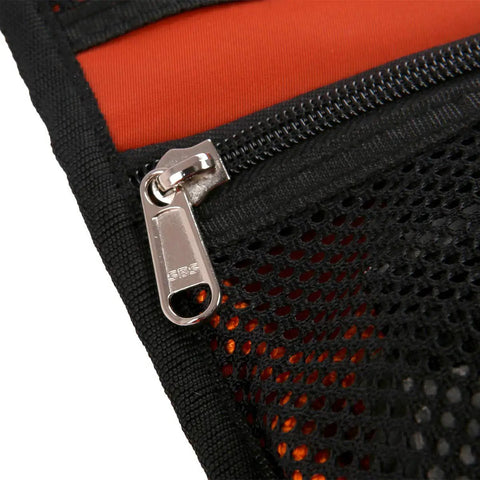Close-up of zipper and mesh detail on Rock Climbing Gear Storage Bag For Quickdraws And Small Parts Carabiner Hook Organizer