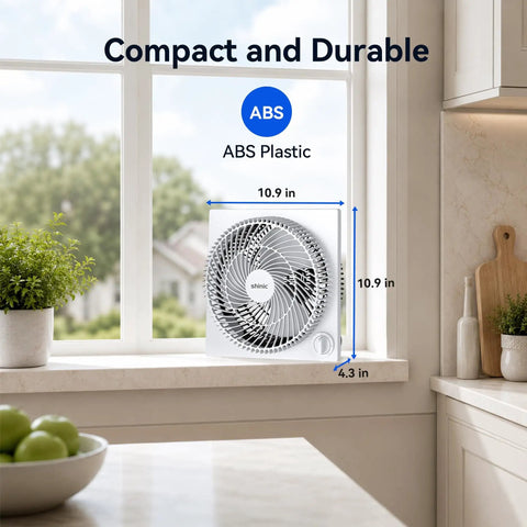 9 Inch Frameless Box Fan With 3 Speed Settings, Lightweight ABS Housing, ETL Listed, Compact Cooling For Bedroom, Office, Kitchen And Garage