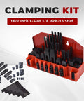 Pro Series Fifty Eight Piece Seven Sixteenths Inch T Slot Clamping Kit with Hardened Hold Down Clamps and Three Eighths Inch Sixteen Threaded Studs