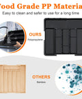 Comparison of Beefy Expandable Large Silverware Drawer Organizer with bamboo alternative highlighting food-grade PP material