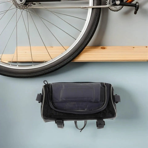 Kisangel Front Frame Bike Bag Handlebar Storage Pouch In Durable Black 900D Oxford Cloth. Super Lightweight And Portable Design For Easy Riding. Minimalist Style Keeps Your Gear Secure Without Added Weight. Perfect For All Day Rides And Quick Commutes