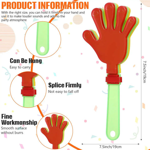 16 Pack Colorful 7.5 Inch Hand Clappers Noisemakers For Parties And Sports Events Plastic Clappers Party Favors