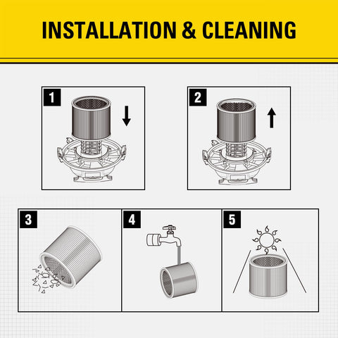 Installation and cleaning steps for HEPA Cartridge Filter For Most 5 To 18 Gallon Wet Dry Vacuums Washable And Reusable Replacement
