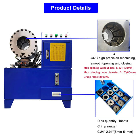 Built Tough Electric Hose Crimper Machine For High Pressure Hydraulic Lines With Forge Steel Head And Ten Precision Dies 220v 4kw with CNC detail.