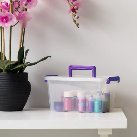 Heavy Duty Clear Plastic Storage Bins With Secure Buckle Lid Five Quart Organizers Six Pack Straight Up Made In Usa Top Shelf Picks For Art Craft And Office Gear That Will Absolutely Save Your Floor Space