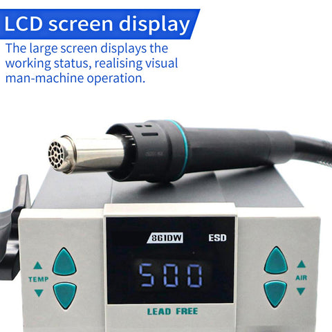 Beast 1000W Digital Hot Air Rework Station LCD display with sleep mode, three channels, and desoldering gun for BGA soldering.