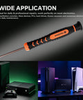 Premium T8 Security Torx Screwdriver With Heavy Duty Extended Shaft TR8 Star Bit against gaming consoles and PCs.