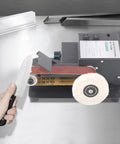 Heavy Duty Brushless Belt Sander With Hella Fine Tune Speed Dial For Sweeter Wood And Metal Grinding Projects Delivering Zero To Ten Thousand RPM Power Output Anywhere, used for knife sharpening.