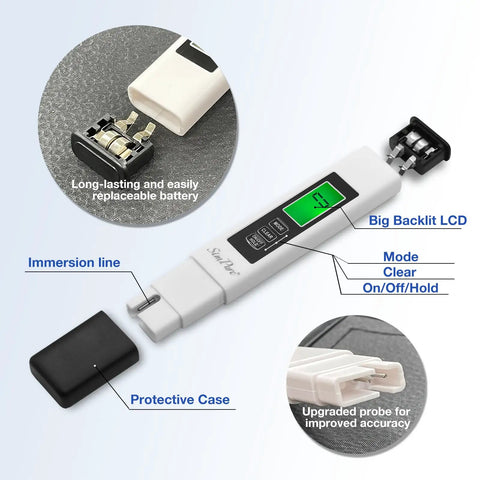 4 In 1 TDS EC Temperature Meter For Drinking Water, Hydroponics, Aquarium, Pool And RO Systems. Features LCD and protective case.