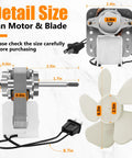 Detailed image showing Universal Quiet Bathroom Vent Fan Motor Replacement S1200A000 with dimensions and 5-blade wheel.