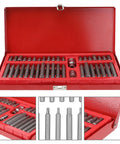 Forty Piece Hexagon Wrench Set With T Handle Spline Socket Bits And Metric Allen Drivers in red storage case.