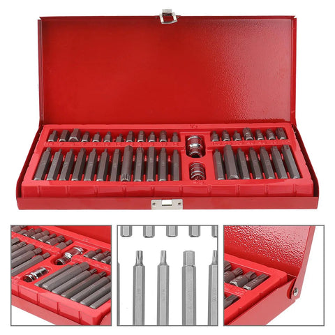 Heavy Duty 40 Piece T Handle Hex Wrench Set With Metric Spline And Dual Hex Sockets No Sweat Auto Repair Socket Kit For Cars Trucks And Backyard Projects Solid Carrier Box in open red case.
