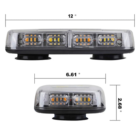 ASPL 48LED roof-top strobe light bar with magnetic base, amber/white LEDs, 12-in length for trucks and construction.