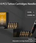 Wireless Tattoo Kit For Beginners All In One Rotary Pen Machine With 2 Batteries And Charger 20 Ink Cups 30ml Black Ink 7 Color Inks Gloves 10 Cartridge Needles Grip Cover Transfer Gel Practice Skin And Paper Sheets. 10 tattoo cartridge needles, 1203RL and 1209RM, with rotary pen