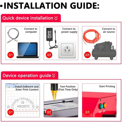 Installation guide for Hella Precise Pneumatic Dot Peen Marking Machine Portable Metal Engraver with connection steps.