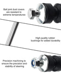 Front Sway Bar Link Kit For Chevy Silverado Tahoe Suburban Yukon XL 1995-2019 2 Pack Heavy Duty Replacement Replaces OE K700539 10385580 15167767 Direct Fit Zinc Nickel Bushings For Superior Steering And Quieter Ride. close-up of forged steel link with rubber bushings