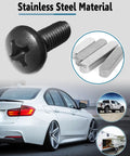 Black Stainless Steel License Plate Bolts Kit for Cars, Rustproof Phillips Head Screws with Nuts and Caps, M6 By 16mm