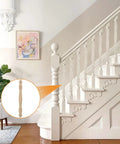 Solid Unpainted Wood Spindles Set Of Six Straight Up Smooth Finish Unfinished Balusters For Dope Diy Crafts Wine Racks Bed Frames And Knockout Model Building Projects Measuring Seven Point Six Eight Inches displayed in a modern staircase setting.