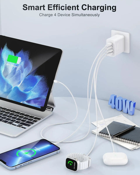 Two Pack 40W USB C Wall Charger All-in-One 4-Port Fast Charging Block With Dual USB C And USB A Ports Power Delivery 3.0 And Quick Charge Multiport Brick Wall Plug For IPhone 17 16 15 14 13 12 11 Pro Max Ipad Samsung charging laptop, phone, watch and earbuds