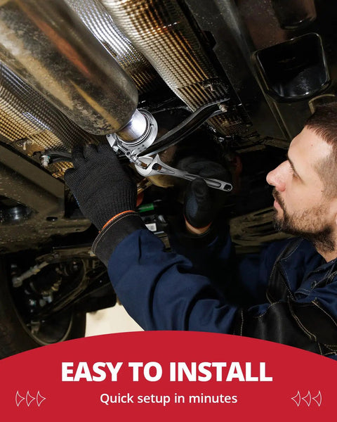Mechanic installing V Band Clamp Quick Release Set Stainless Steel with Flange for Exhaust Systems, 3 inch size