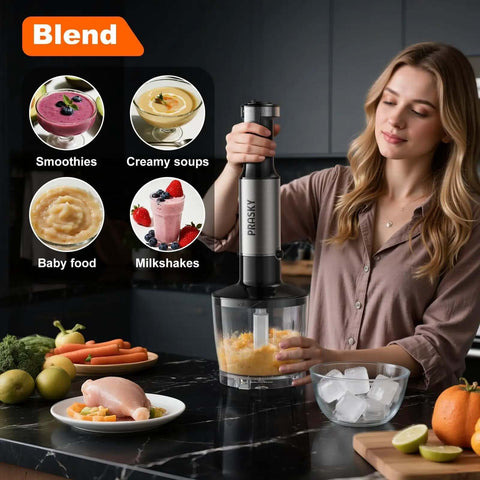 Badass Heavy Duty Immersion Blender With 20 Speed And Turbo Boost Copper Motor Handheld Kitchen Mixer Stainless Steel Blades in use making smoothies.