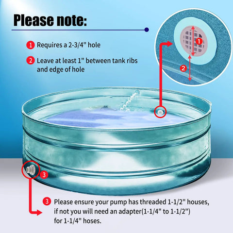 Infographic showing installation of Two Pack Threaded Inlet Strainer Kit For Intex Filter Pumps With One And A Half Inch Hoses in pool