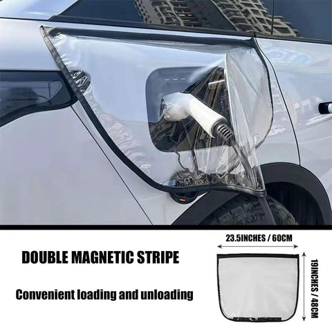 Heavy Duty Ev Charger Port Cover Waterproof Electric Car Plug Protector in use with magnetic stripe, fits 23.5" x 19".