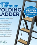 3 Step Folding Step Ladder With Bamboo And Black Aluminum Dope Ultra Slim Profile Non Slip Treads Lightweight Yet Durable For Home Office Kitchen Photography And DIY Projects Portable, 3-step folded side view
