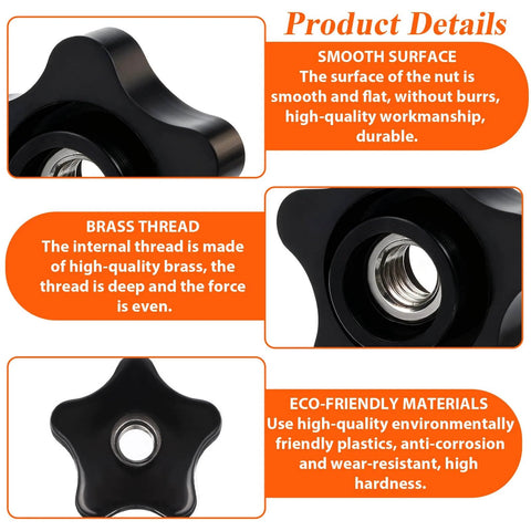 Heavy Duty Black Star Knobs Set, 3/8-16 Wing Nuts With Female Thread, 4 Pack Clamp Knobs For T Track Bolts, Jig And Workbench Use
