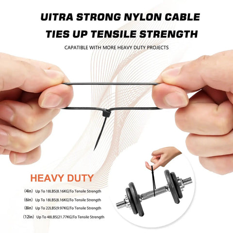 Self Locking Nylon Cable Ties 1000 Pack With Assorted 4 Inch 6 Inch 8 Inch 10 Inch 12 Inch Sizes For Multi Purpose Wire Management At Home Garden Trellis Office Garage Black Durable